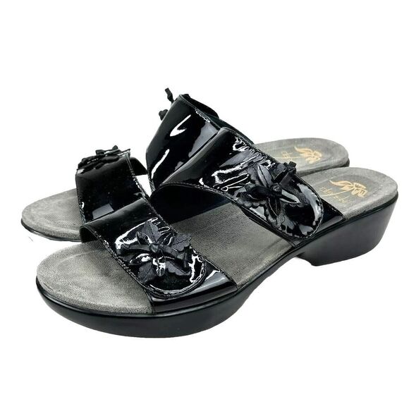 Dansko Sandals Eu 40 Black Donna Patent Leather Slip On Adjustable Double Strap - Picture 2 of 14
